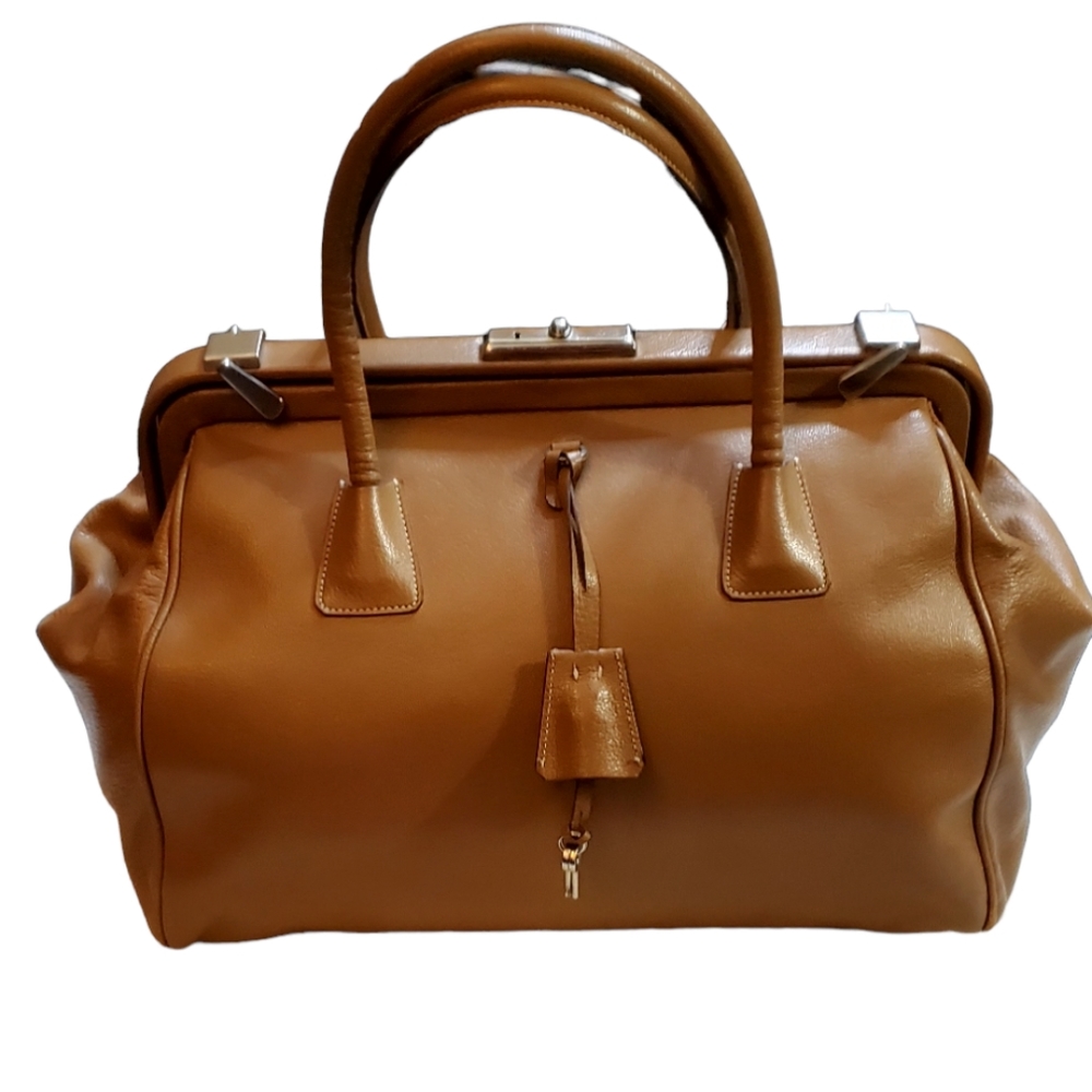 Vintage Prada Goat Skin Leather Madras Cerniera Doctor Bag